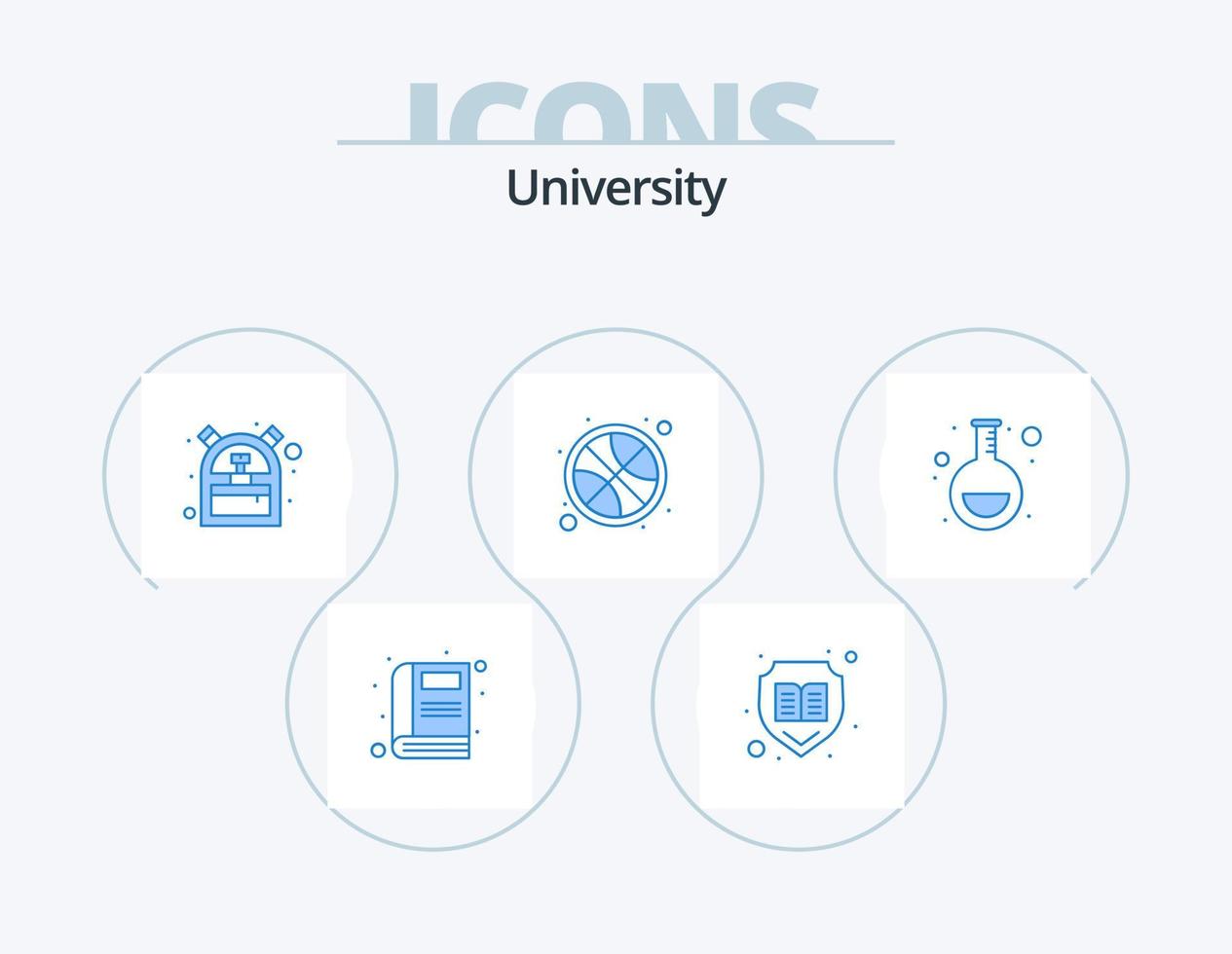 Università blu icona imballare 5 icona design. laboratorio. Borsa. gli sport. pallacanestro vettore