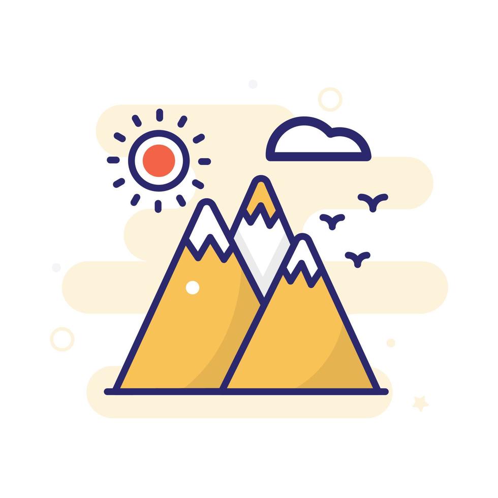 montagna vettore pieno schema icona con sfondo stile illustrazione. campeggio e all'aperto simbolo eps 10 file