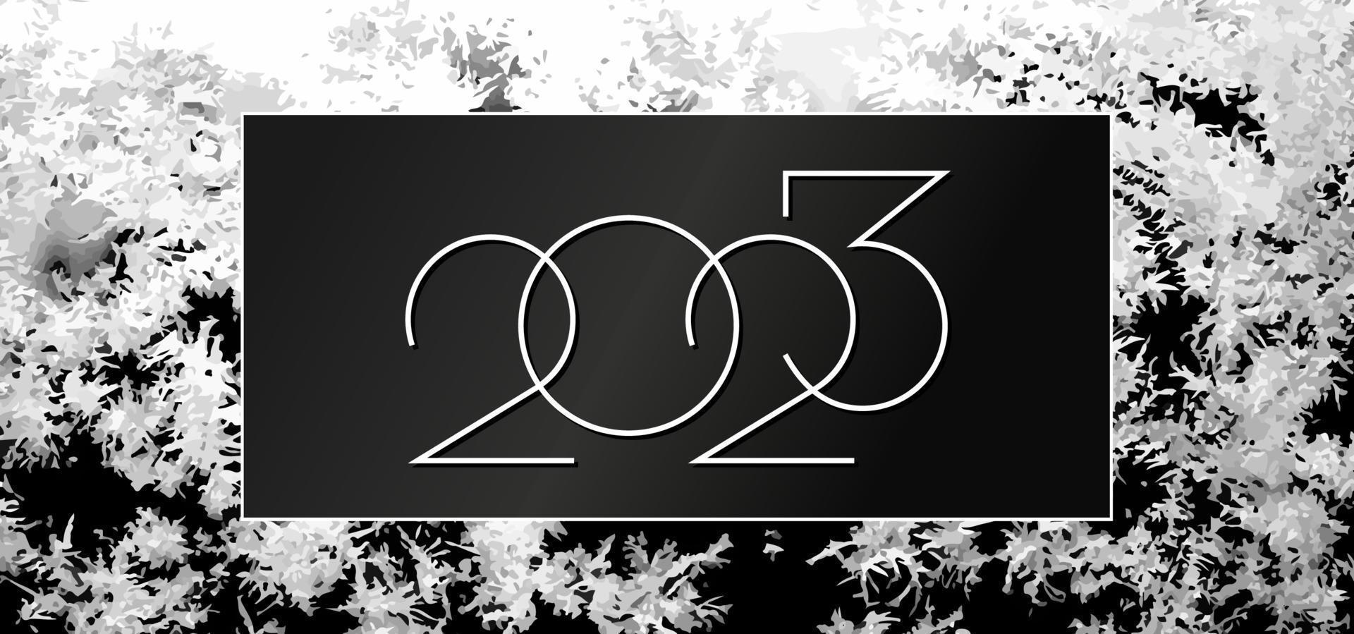 2023 contento nuovo anno sfondo design. nero sfondo con ghiaccio modello. saluto carta, striscione, manifesto. vettore illustrazione.