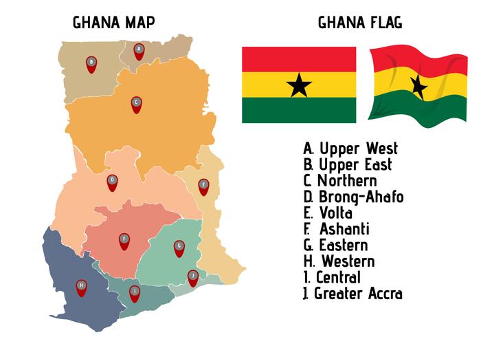 Mappa del Ghana colorato vettore