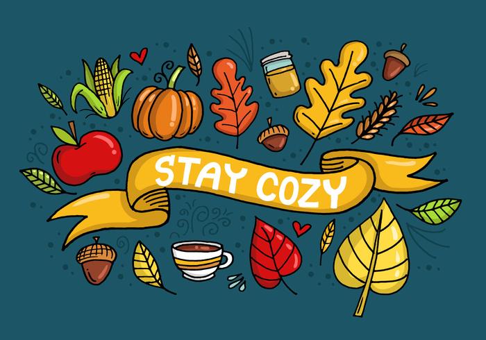 Stay Cozy Fall Leaves Banner Vector