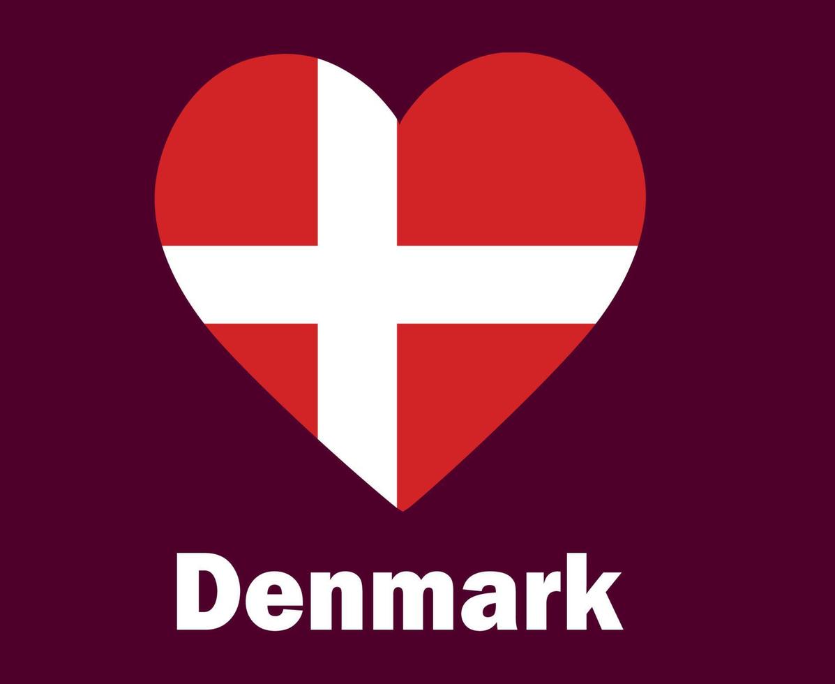 Danimarca bandiera cuore con nomi simbolo design Europa calcio finale vettore europeo paesi calcio squadre illustrazione