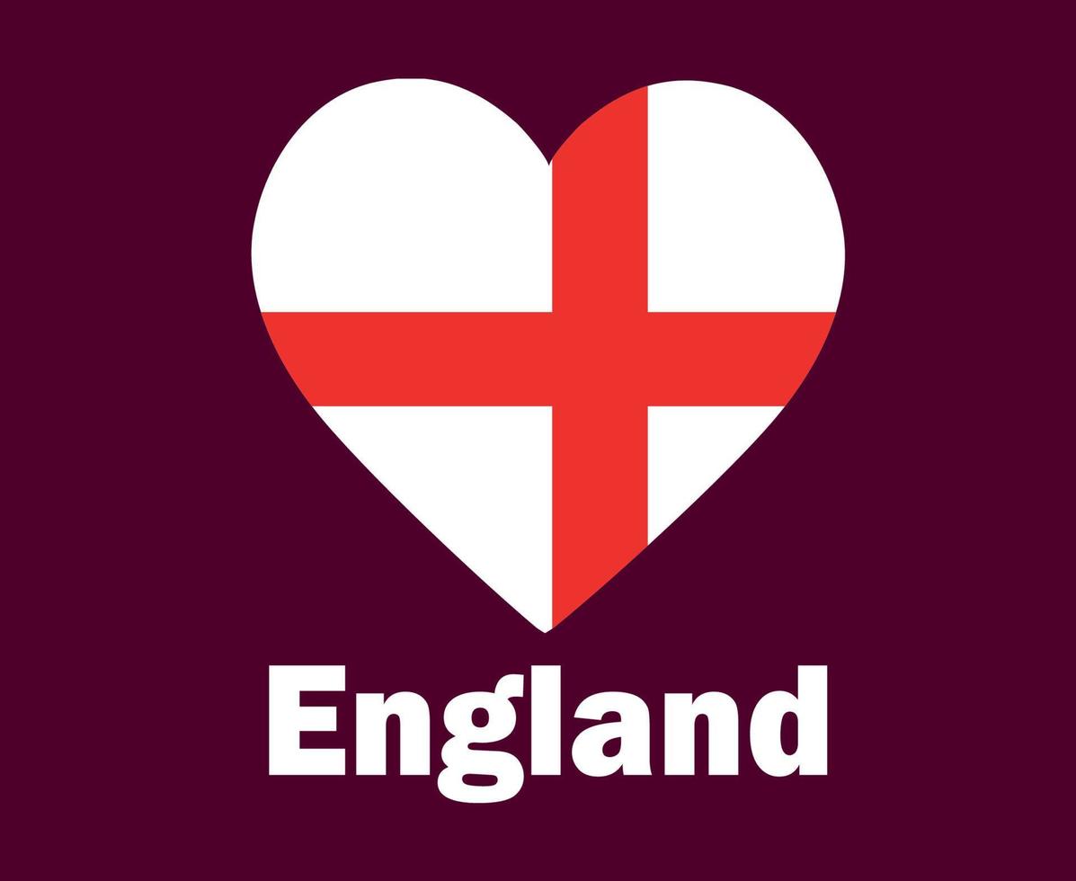 Inghilterra bandiera cuore con nomi simbolo design Europa calcio finale vettore europeo paesi calcio squadre illustrazione