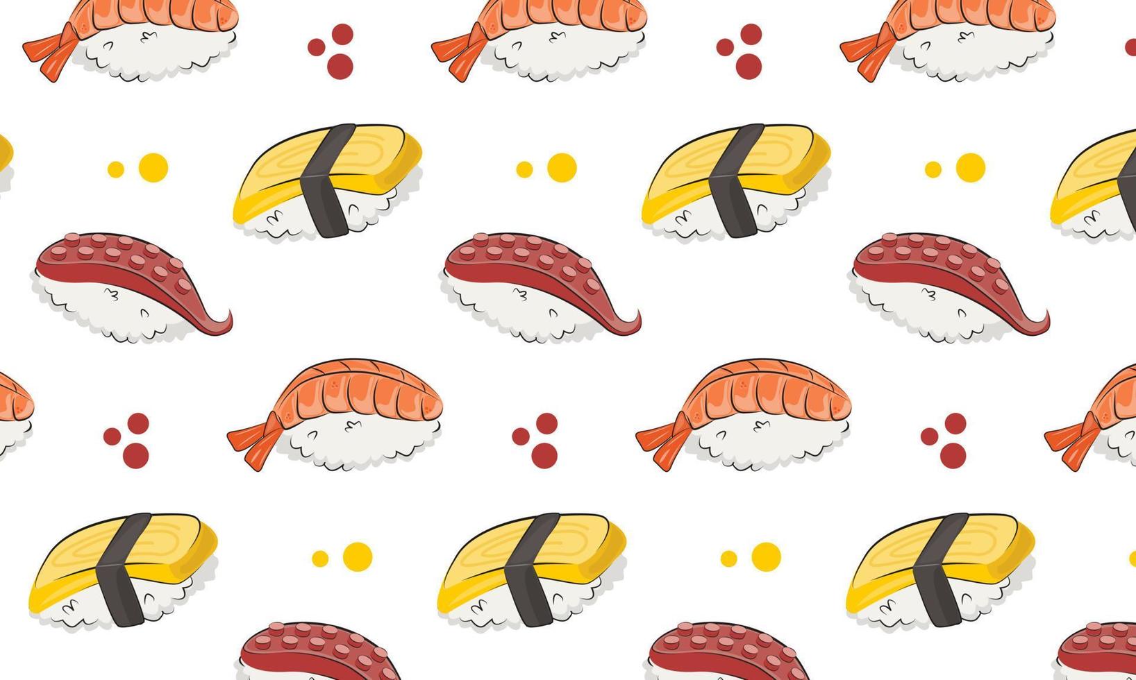 giapponese cucina, cibo. vettore modello piatto illustrazione isolato su bianca sfondo. Sushi rotoli onigiri soia salsa impostato senza soluzione di continuità modello. azione immagine. per ristorante menu e manifesti. consegna