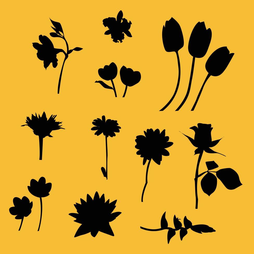 vettore illustrazione silhouette fiore un impianti impostato isolato su giallo sfondo