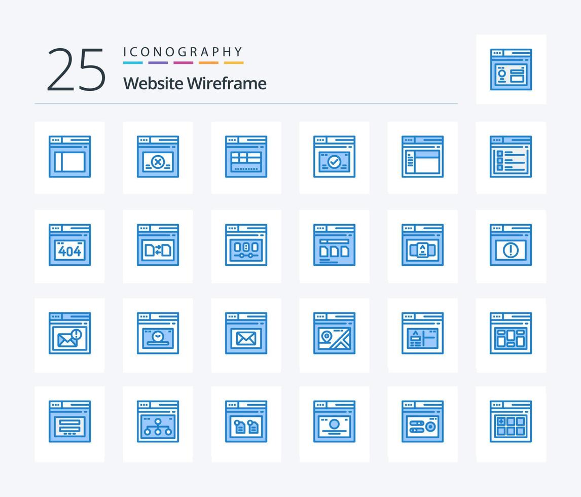 sito web wireframe 25 blu colore icona imballare Compreso ragnatela. pagina. Internet. http errore. testo vettore