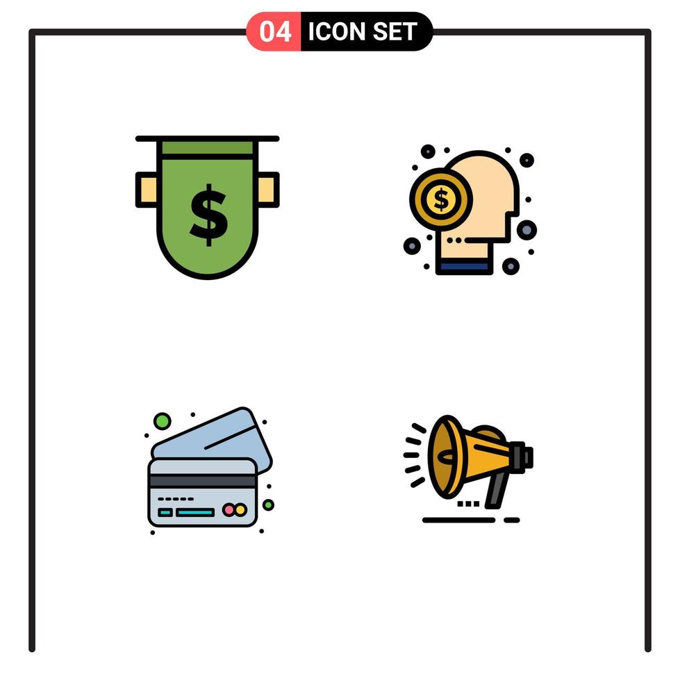 4 universale riga piena piatto colore segni simboli di badge azionista dollaro capitalista carte modificabile vettore design elementi