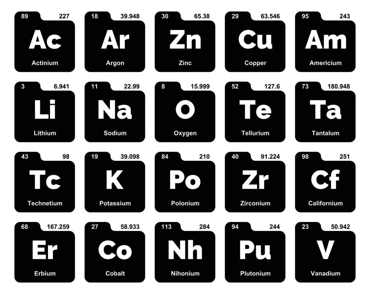 20 preiodico tavolo di il elementi icona imballare design vettore