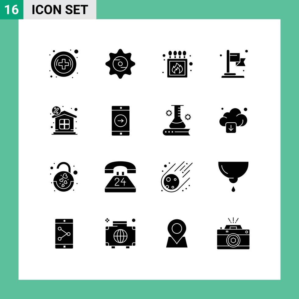 modificabile vettore linea imballare di 16 semplice solido glifi di proprietà finanza fuoco sconto attività commerciale modificabile vettore design elementi