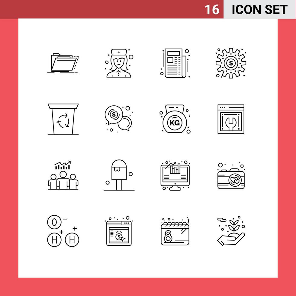 16 creativo icone moderno segni e simboli di riciclare stato processi infermiera i soldi ingranaggi modificabile vettore design elementi