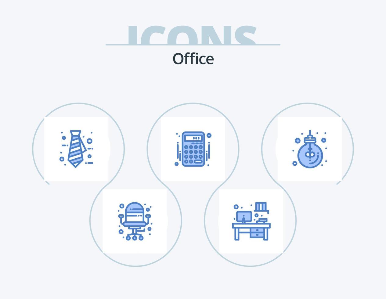 ufficio blu icona imballare 5 icona design. ufficio. lampada. legare. idea. i soldi vettore