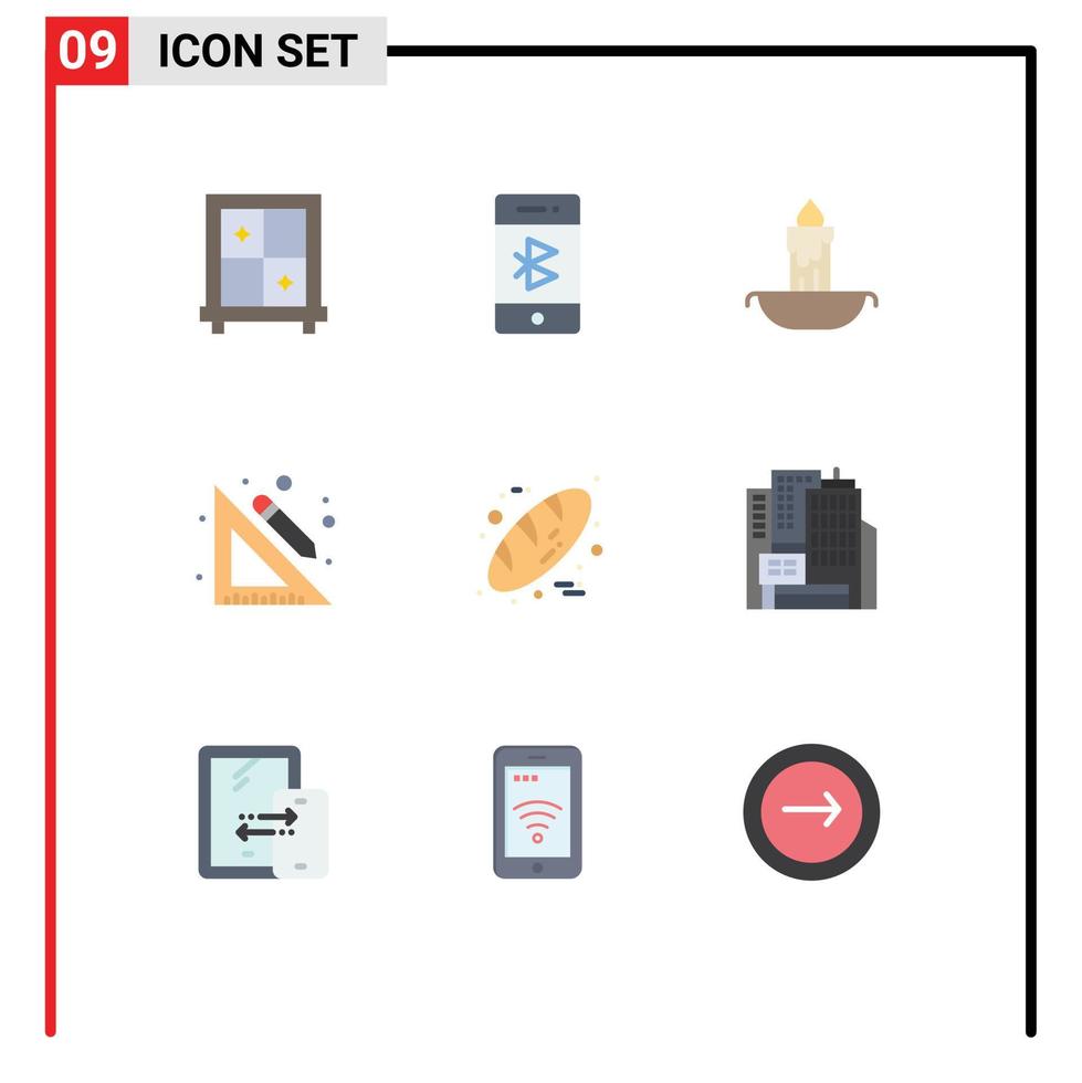 9 utente interfaccia piatto colore imballare di moderno segni e simboli di cibo cottura al forno fuoco matita righello modificabile vettore design elementi