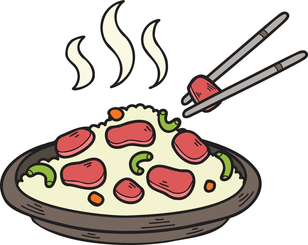 mano disegnato fritte riso Cinese e giapponese cibo illustrazione vettore