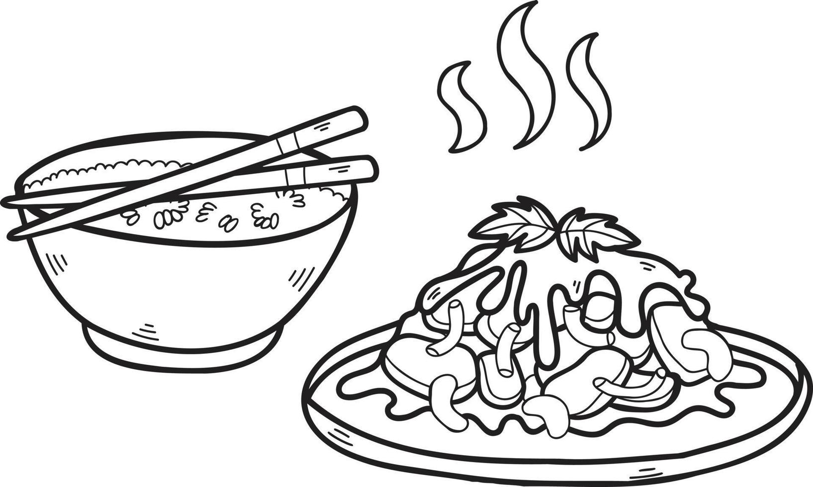 mano disegnato riso con fritte verdure Cinese e giapponese cibo illustrazione vettore