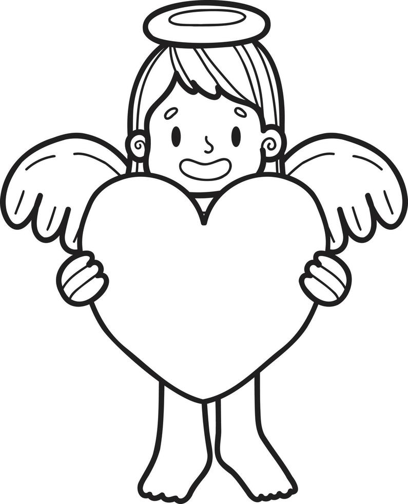 mano disegnato Cupido con cuore illustrazione vettore