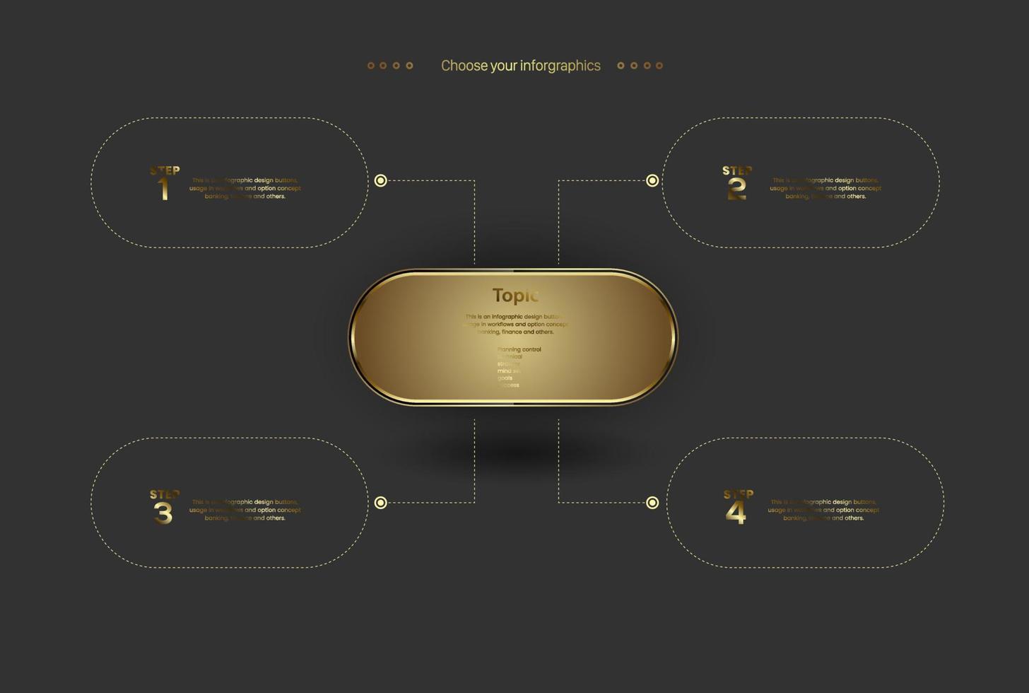 cinque d'oro grafico di passaggi , 5 oro banner e grafici arrotondato di 4 forme lusso elementi, vettore e illustrazioni modello design.