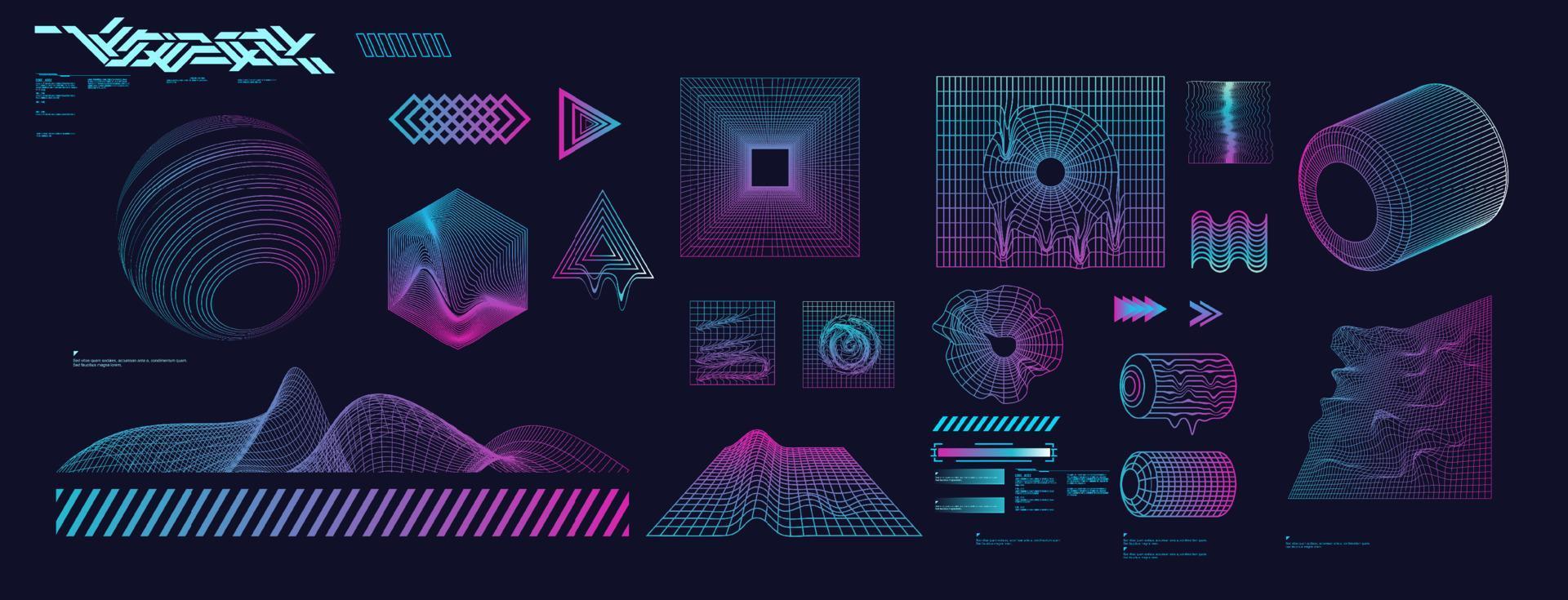 olografico retrò futuristico anni 80 anni 90 stile cyberpunk concetto forme design elementi retrò vibrazione vettore