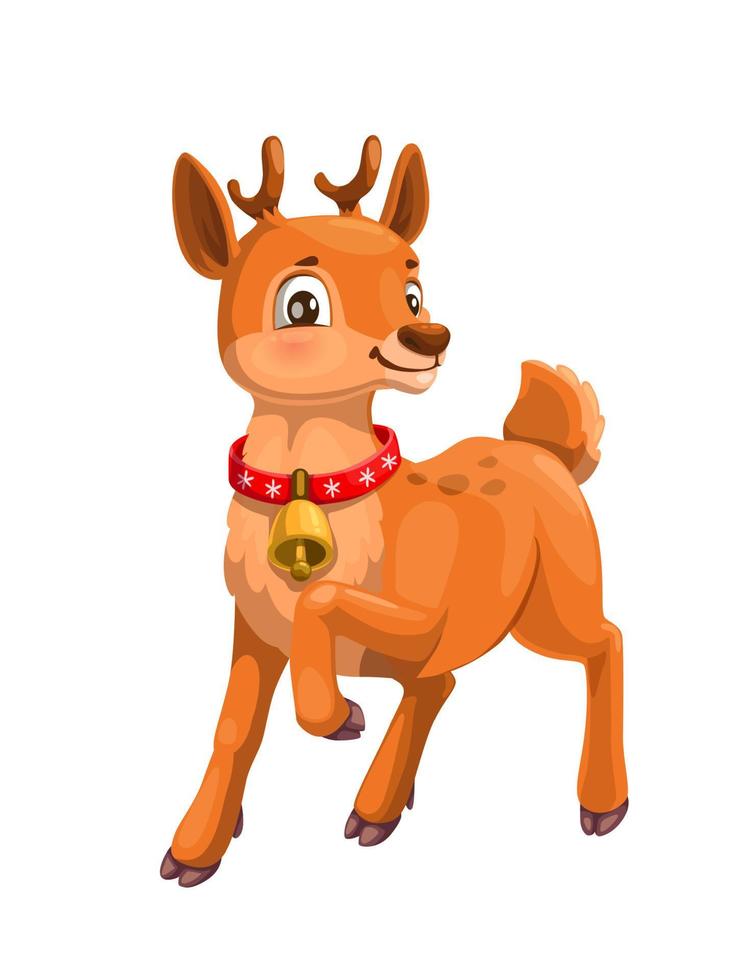 cervo o renna cerbiatto con rosso collare e campana vettore