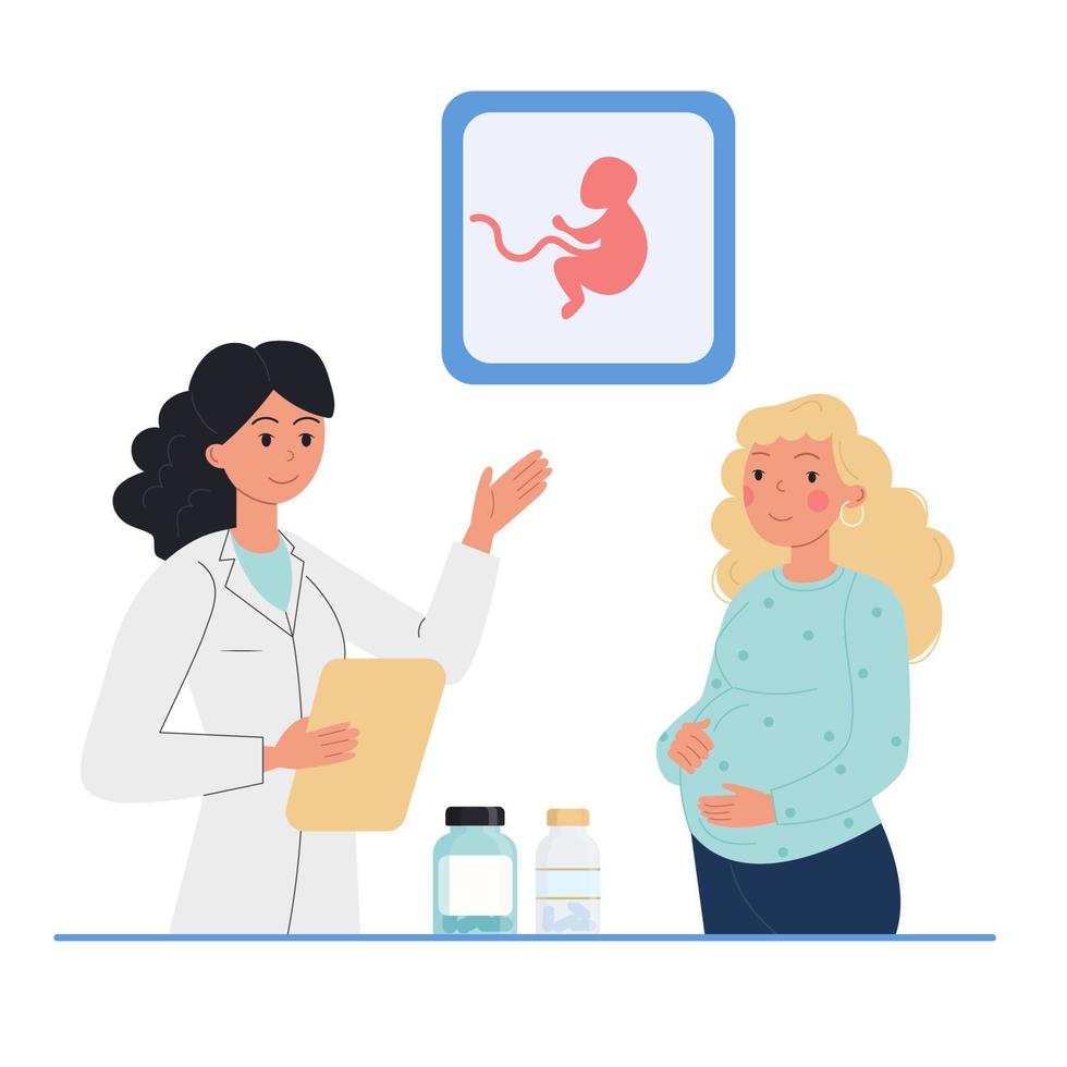 incinta donna a il ricezione di un' ginecologo, medico. medicinali vettore