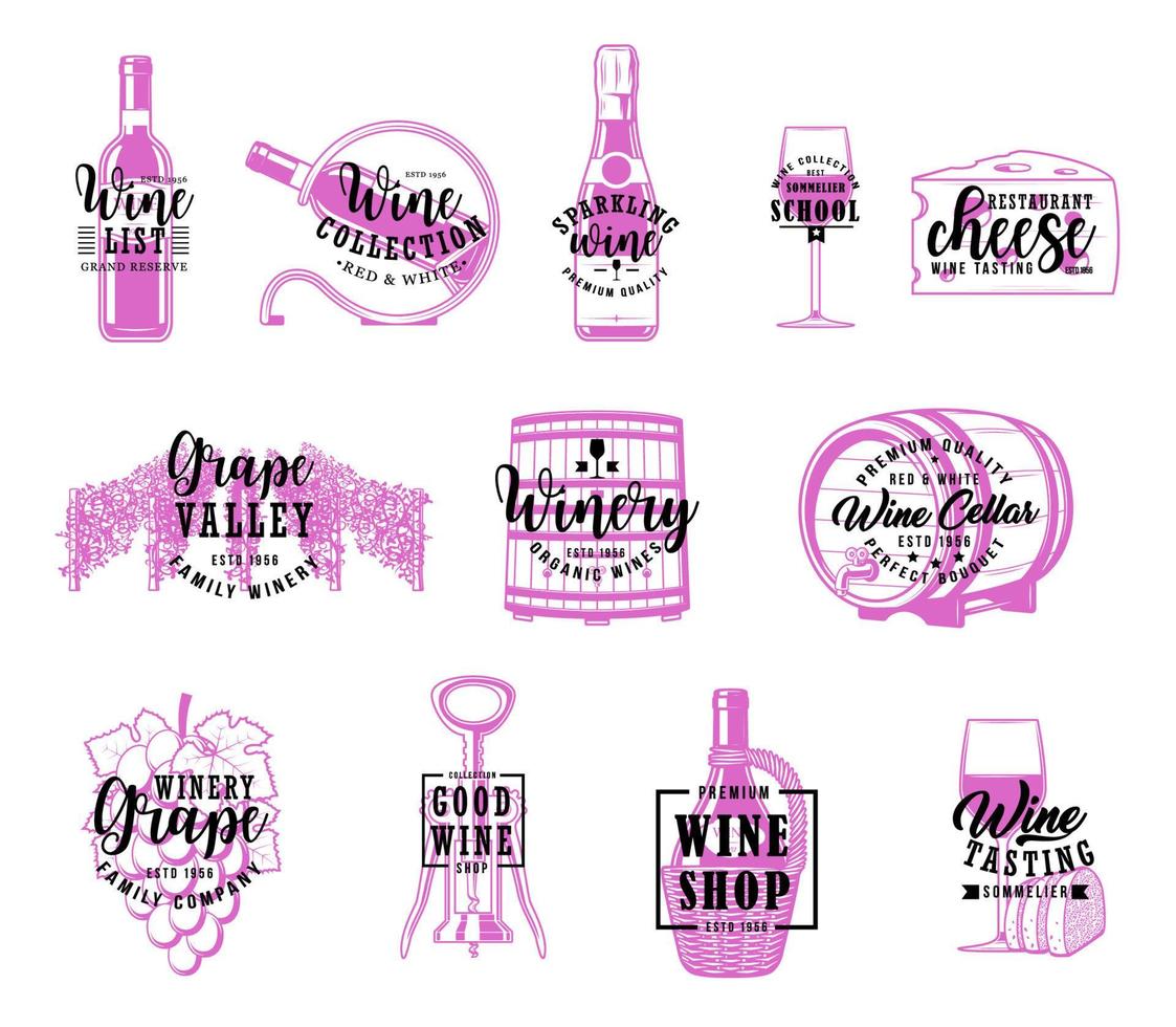 vino e azienda vinicola, vinificazione azienda lettering vettore