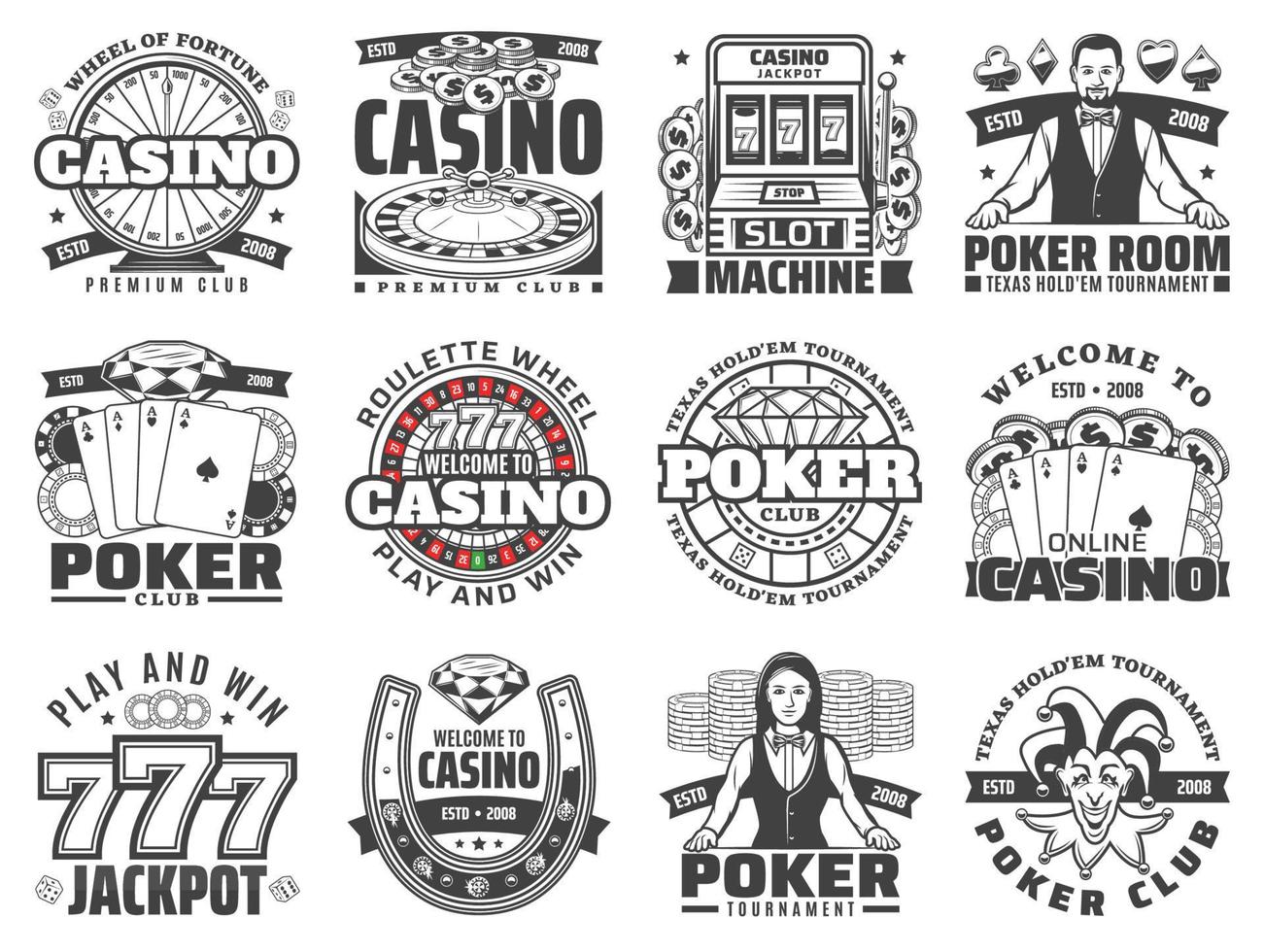 casinò gioco d'azzardo Giochi isolato vettore icone