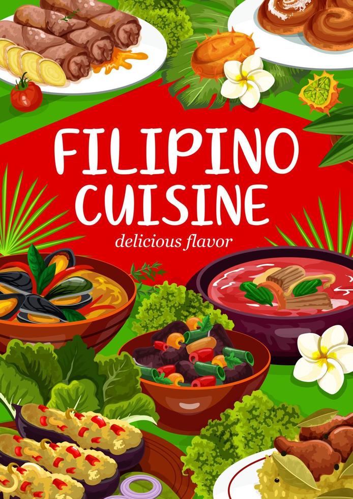 filippina cucina, nazionale asiatico cibo piatti vettore