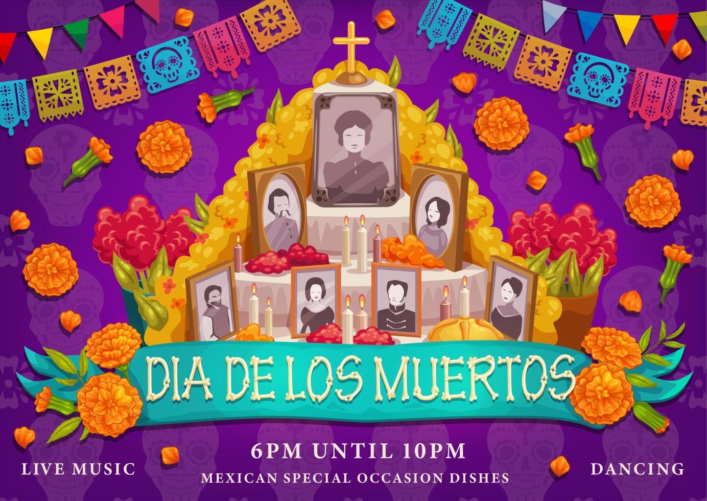 messicano dia de los muertos vacanza, altare fotografie vettore
