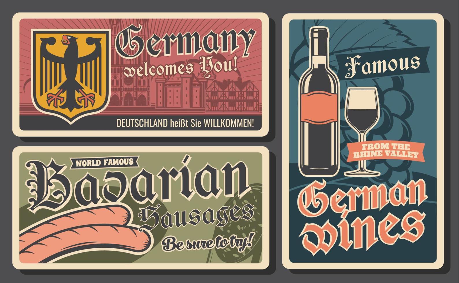 Germania viaggiare, tradizionale salsicce e vini vettore
