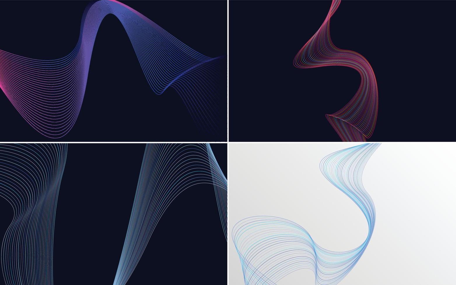 impostato di 4 geometrico onda modello sfondo astratto agitando linea vettore