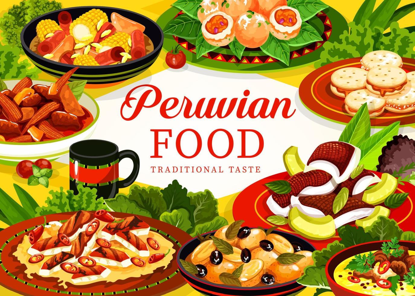peruviano in umido carne e la verdura, pesce, biscotti vettore