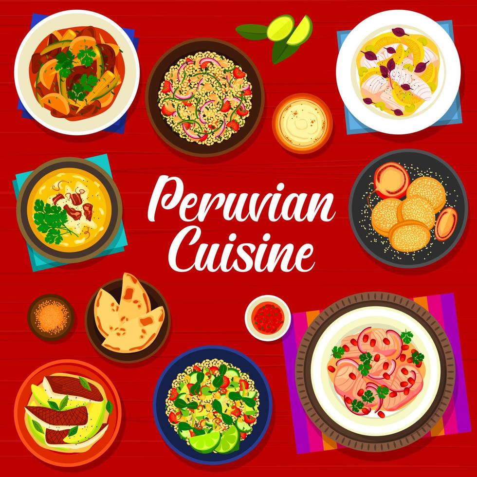 peruviano cucina menù copertina con tradizionale cibo vettore