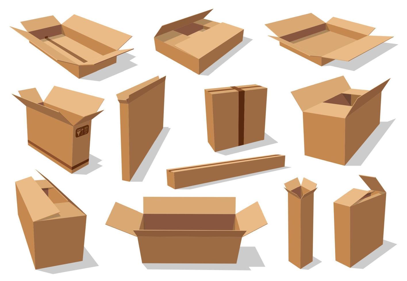 cartone confezione contenitori, vuoto scatola di cartone scatole vettore