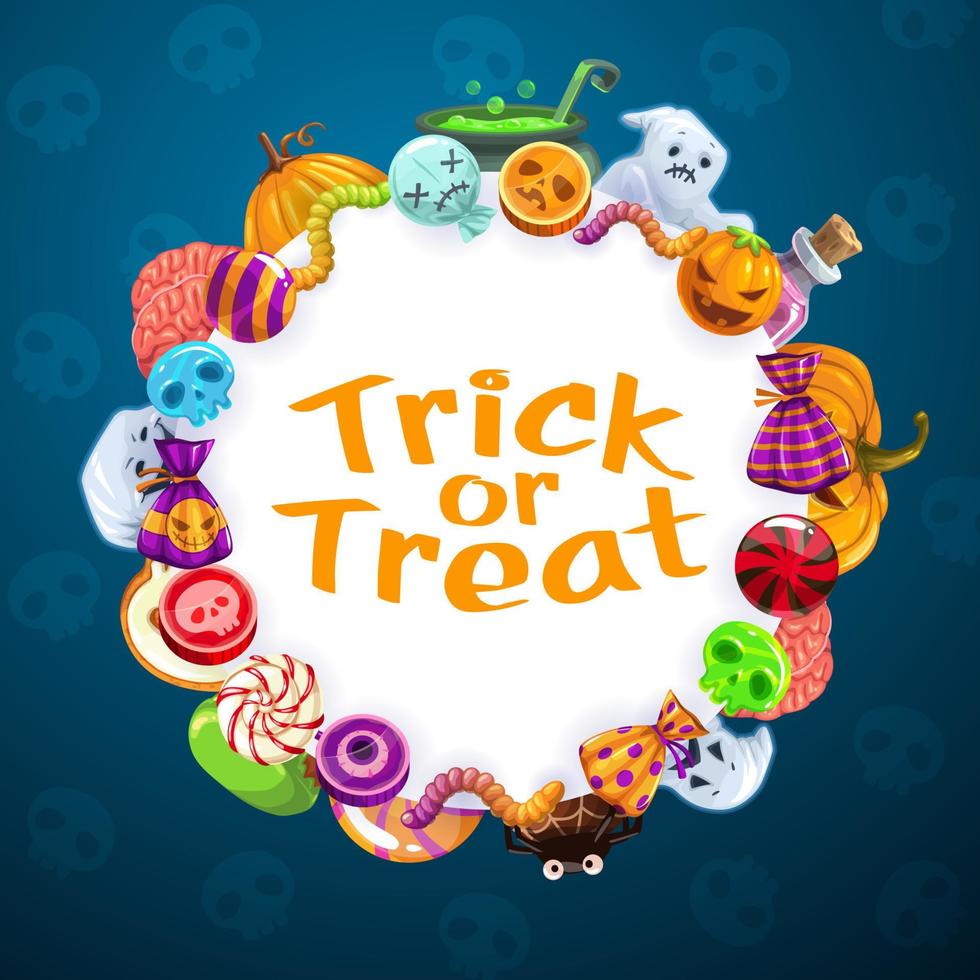 Halloween trucco o trattare orrore festa caramella dolci vettore