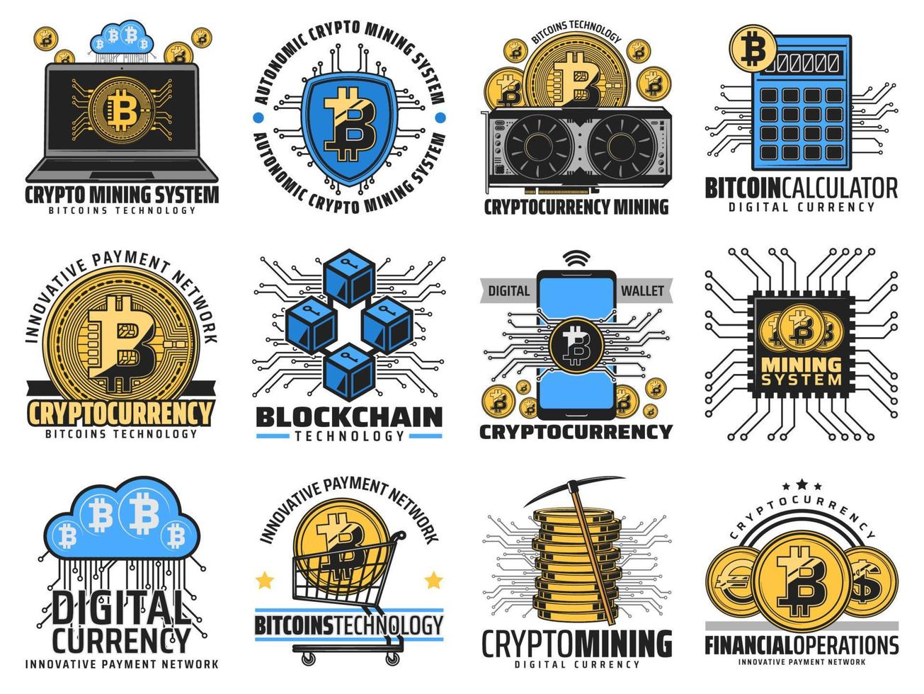 criptovaluta blockchain, digitale bitcoin estrazione vettore