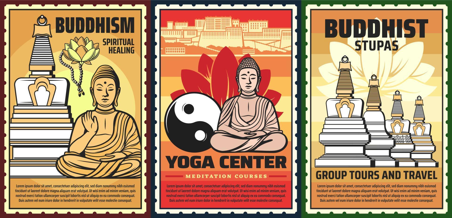 buddismo, yoga meditazione, religioso tour vettore
