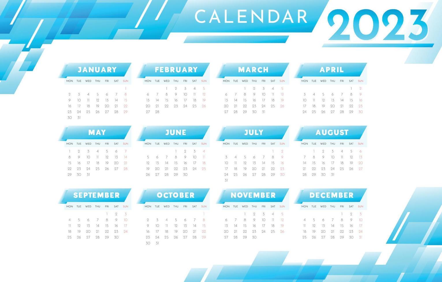 blu aziendale astratto forma 2023 calendario vettore