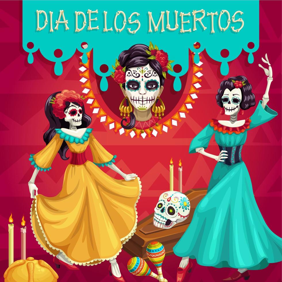 dia des los muertos festa, messicano morto scheletri vettore