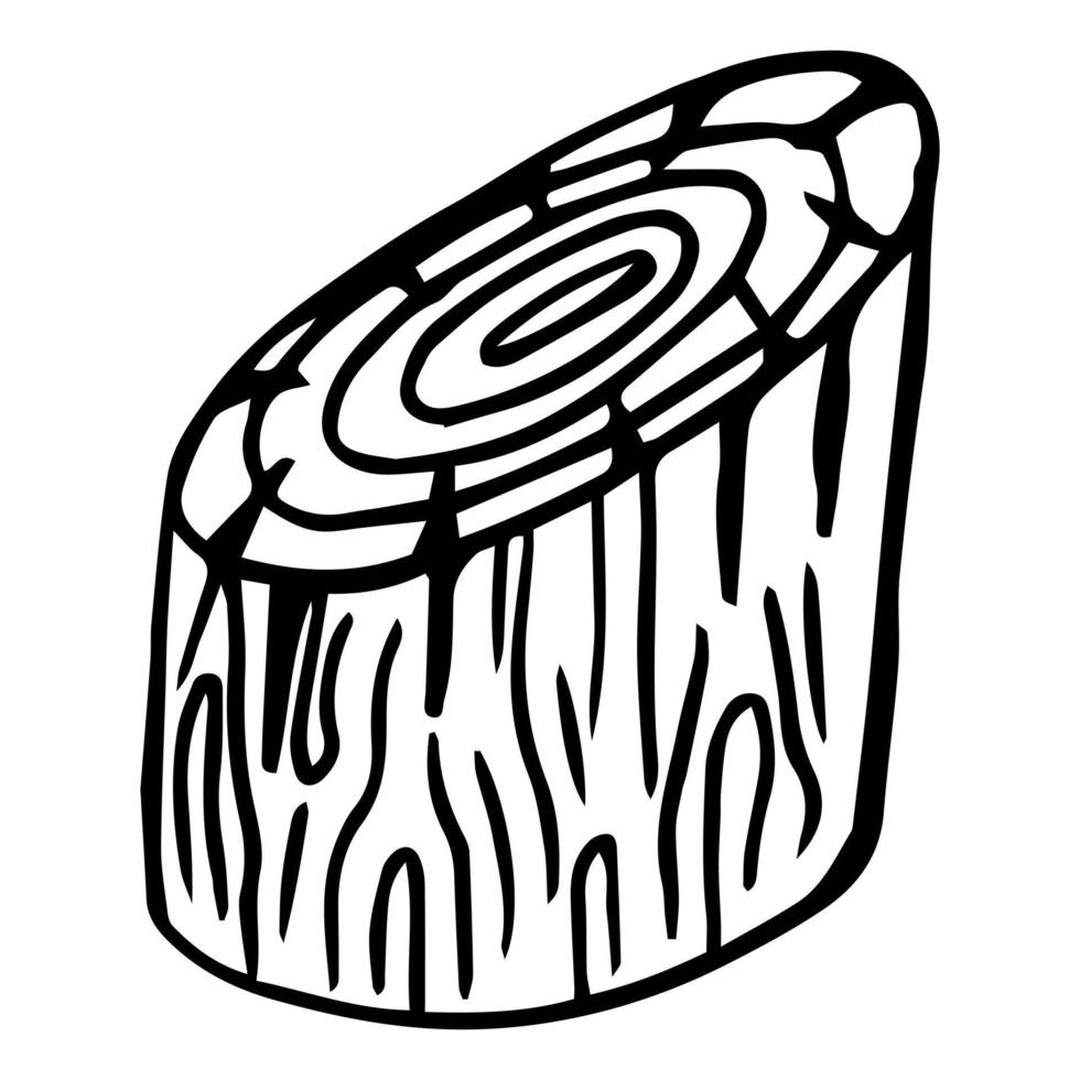 tronco di legno, tronco, elementi di legname, doodle di vettore. contorno del tronco d'albero tagliato. legna da ardere, tavole, due tronchi con trama di corteccia, linea art. anelli dell'anno di un albero, primo piano. vettore