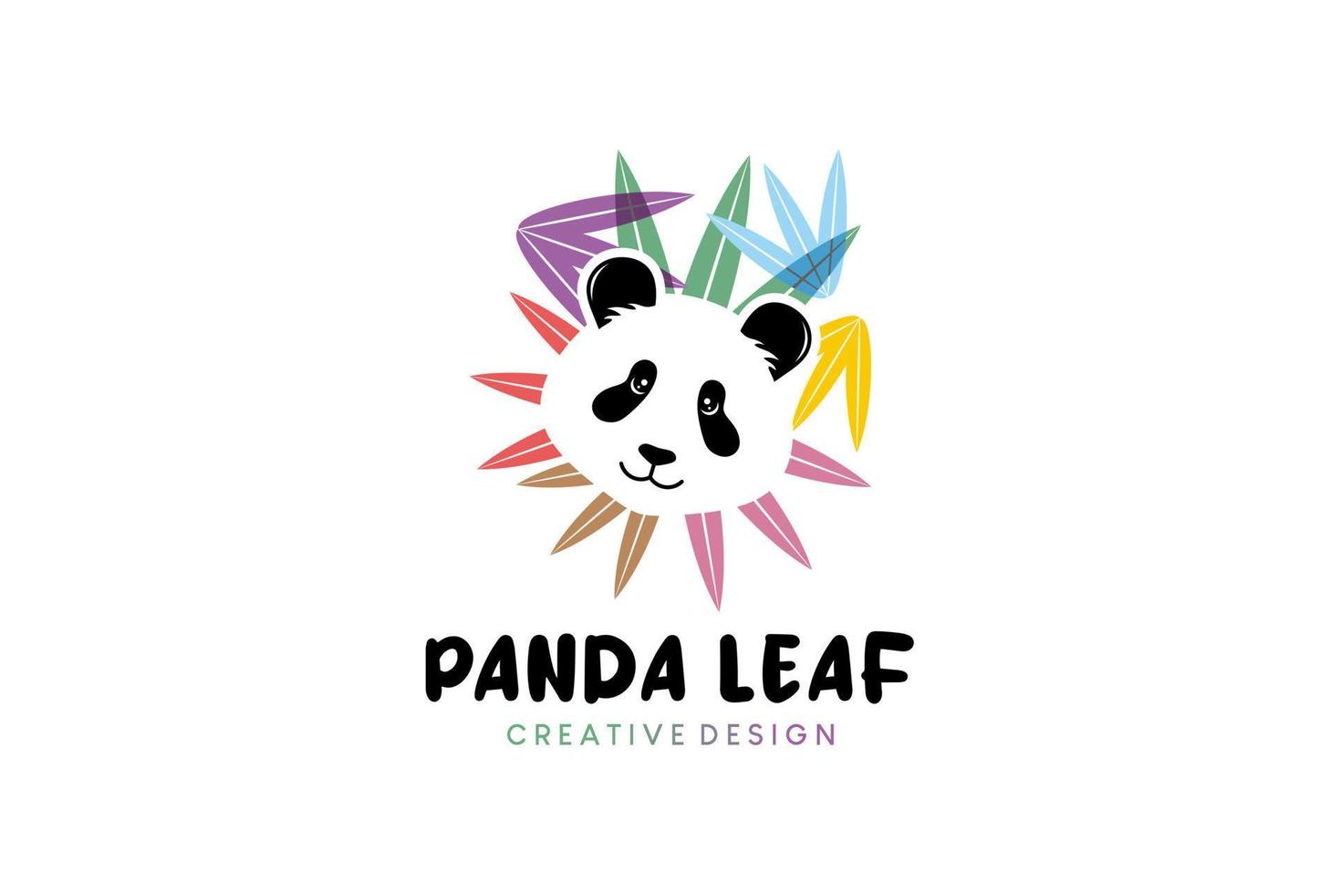 carino panda logo design con colorato bambù le foglie vettore