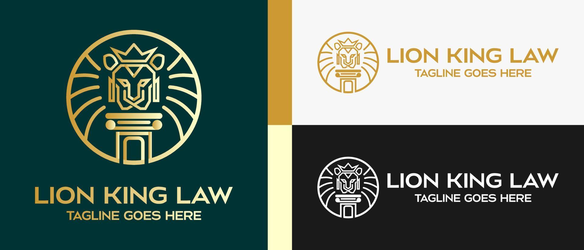 legge pilastro e Leone testa logo design modello con corona nel lusso schema. vettore illustrazione