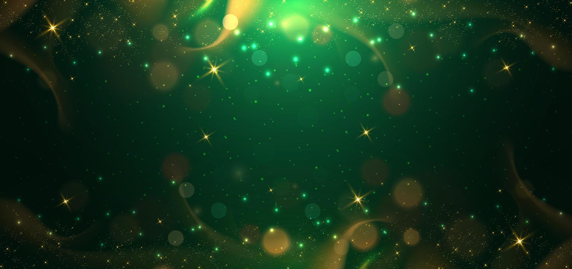 astratto elegante bokeh su buio verde sfondo con illuminazione effetto e scintillare per celebrazione natale. vettore