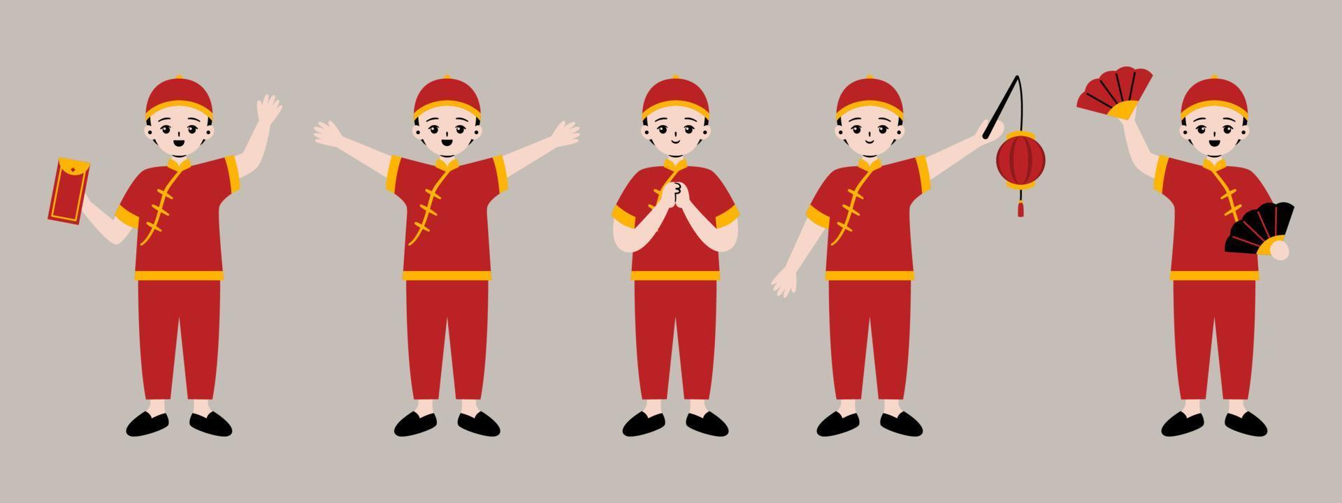 Cinese ragazzo cartone animato personaggio collezione vettore