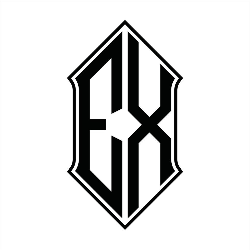 ex logo monogramma con forma di scudo e schema design modello vettore icona astratto