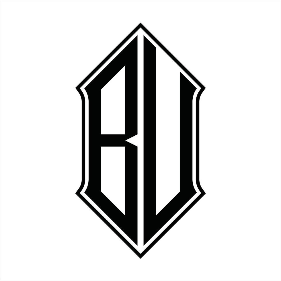 bu logo monogramma con forma di scudo e schema design modello vettore icona astratto