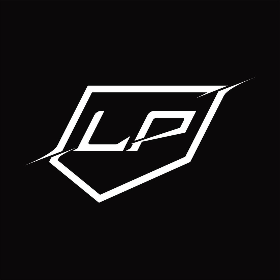 lp logo monogramma lettera con scudo e fetta stile design vettore