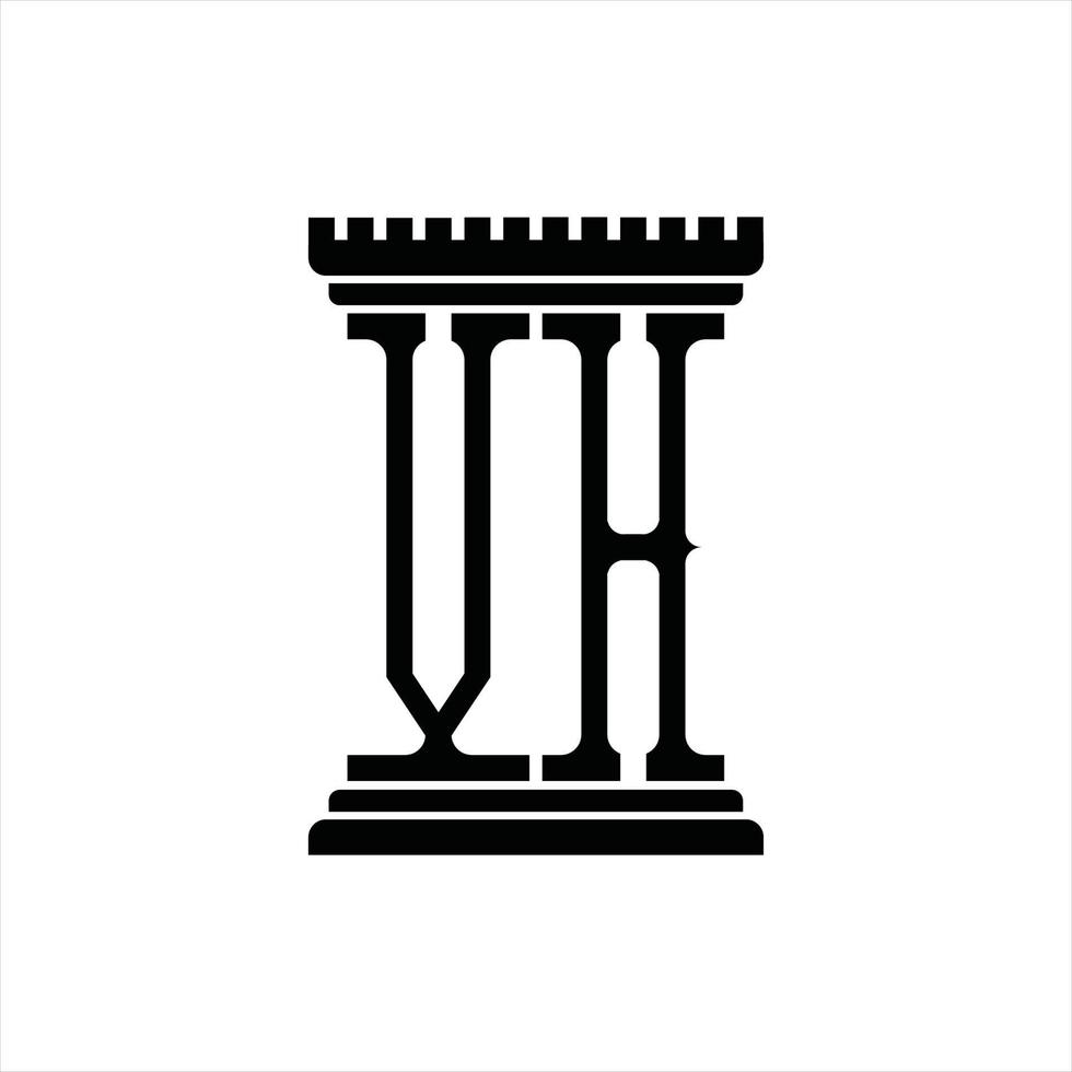 vh logo monogramma con pilastro forma design modello vettore