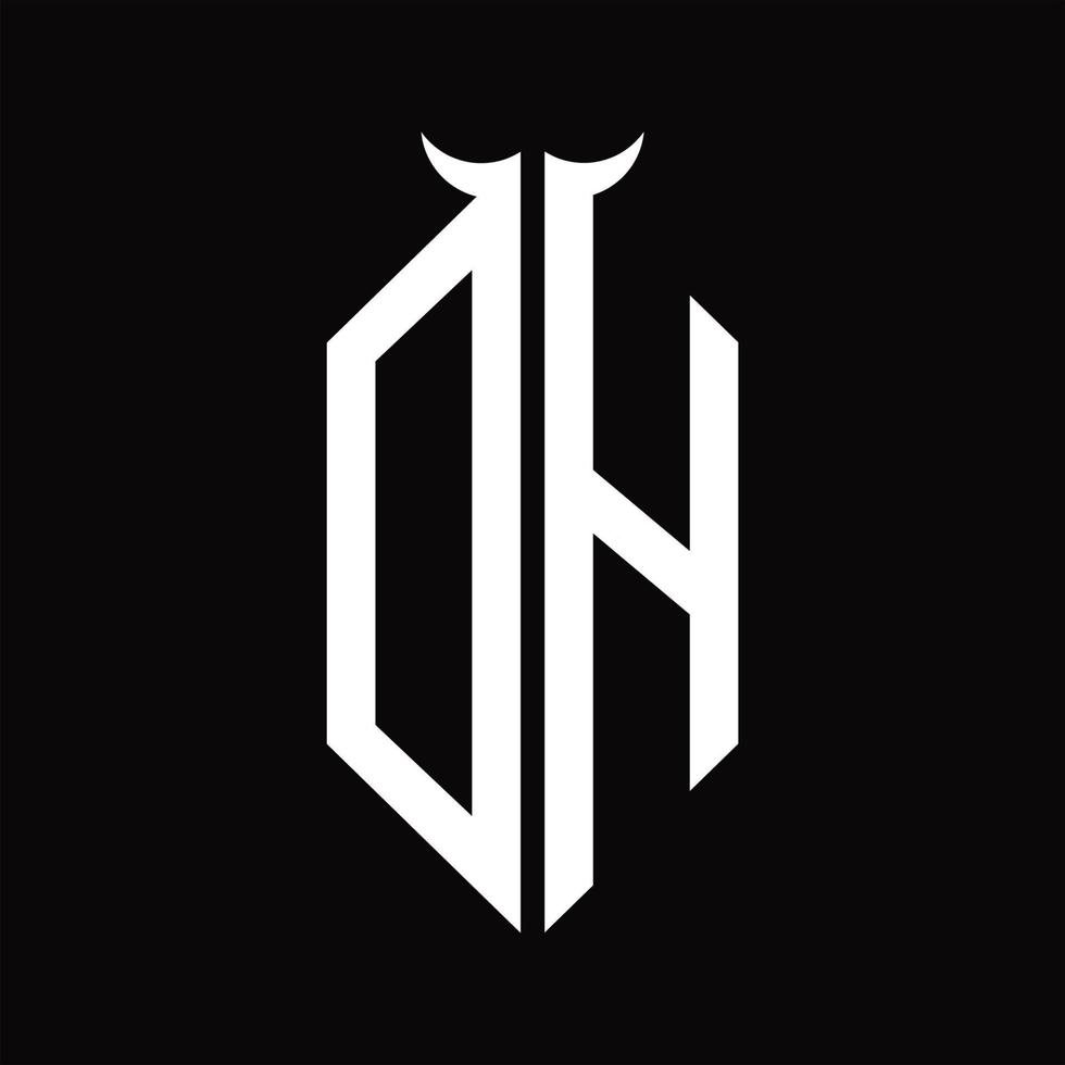 dh logo monogramma con corno forma isolato nero e bianca design modello vettore