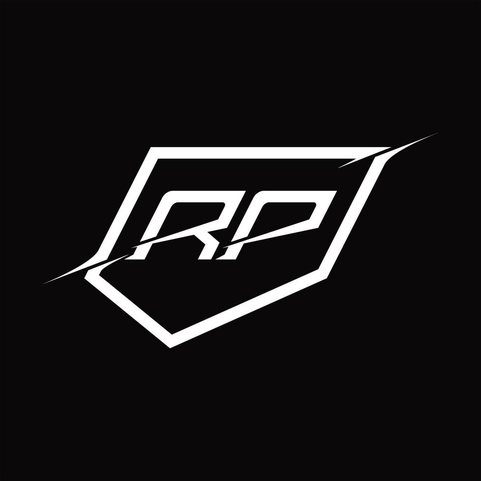 rp logo monogramma lettera con scudo e fetta stile design vettore