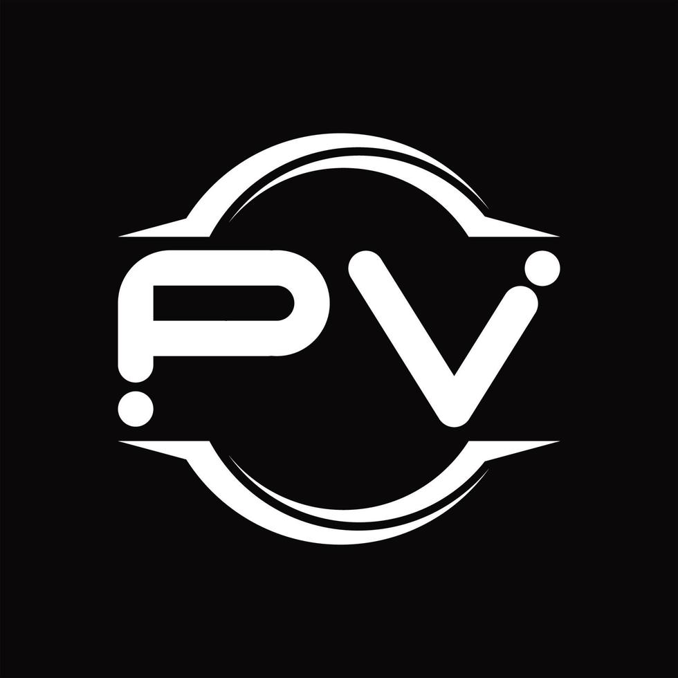 pv logo monogramma con cerchio arrotondato fetta forma design modello vettore