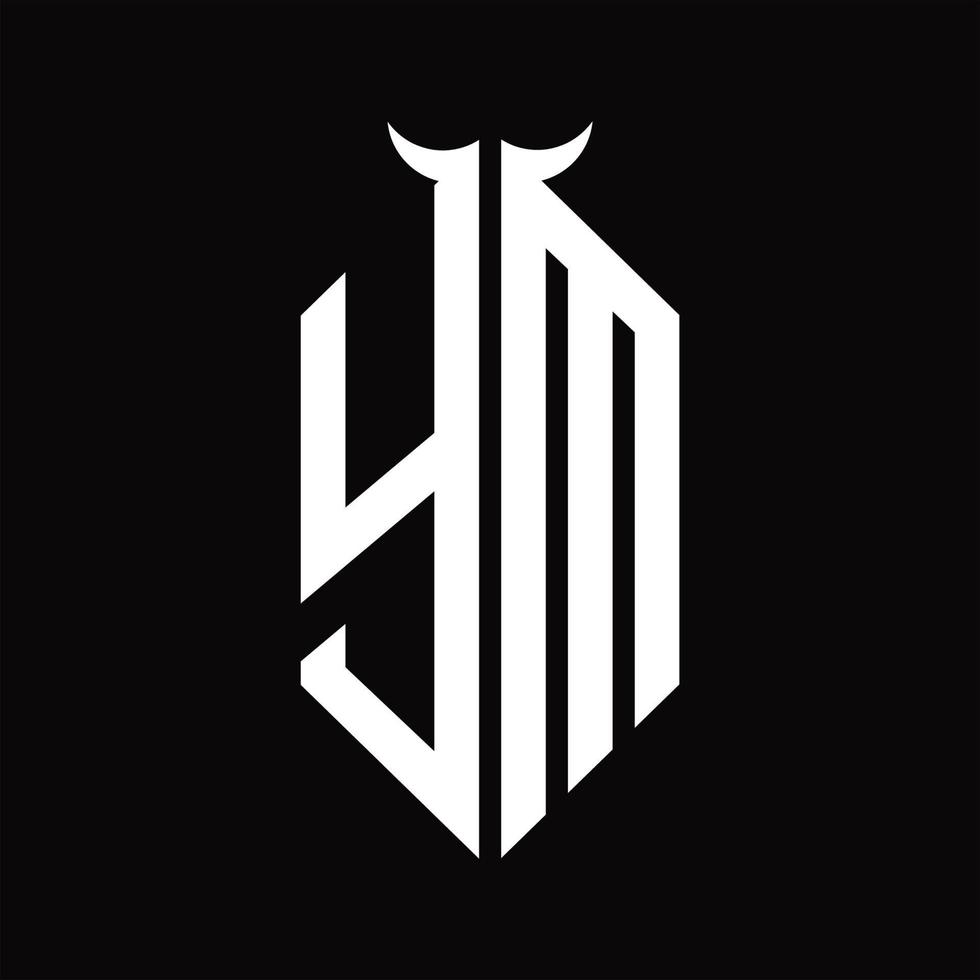 ym logo monogramma con corno forma isolato nero e bianca design modello vettore